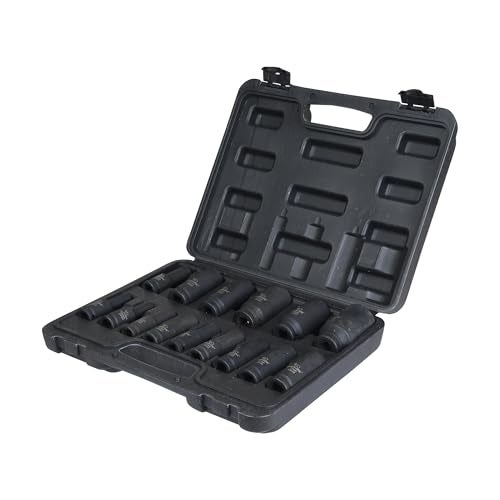 Elephant 1/2 Inch Square Drive Deep Impact Socket Set 6-Point Thin Wall 78 mm Length Set of 15 - Image 1