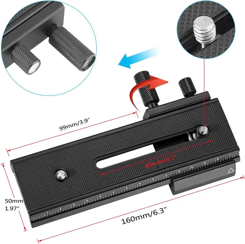 EXMAX ® 16cm 2 Way Macro Shot Focusing Focus Rail Slider/Close-up Shooting 1/4 Quick Screw Release Mount Camera Flash Support Plate - Image 4