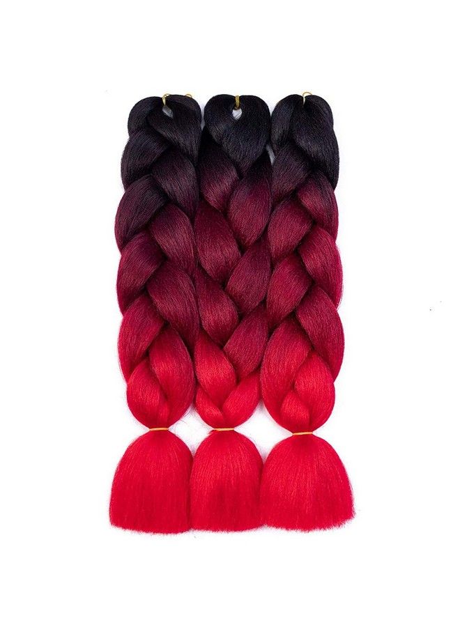 Ombre Braiding Hair Synthetic Jumbo Braids Hair Extensions 24 Inch 3 Bundles Deals Heat Resistant Fiber High Temperature Fiber For Afro Twist Crochet Hair 3 Tone Color Black/Burgundy/Red