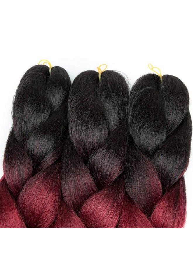 Ombre Braiding Hair Synthetic Jumbo Braids Hair Extensions 24 Inch 3 Bundles Deals Heat Resistant Fiber High Temperature Fiber For Afro Twist Crochet Hair 3 Tone Color Black/Burgundy/Red