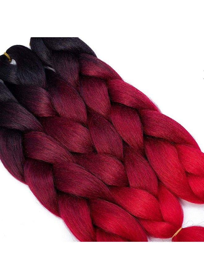 Ombre Braiding Hair Synthetic Jumbo Braids Hair Extensions 24 Inch 3 Bundles Deals Heat Resistant Fiber High Temperature Fiber For Afro Twist Crochet Hair 3 Tone Color Black/Burgundy/Red