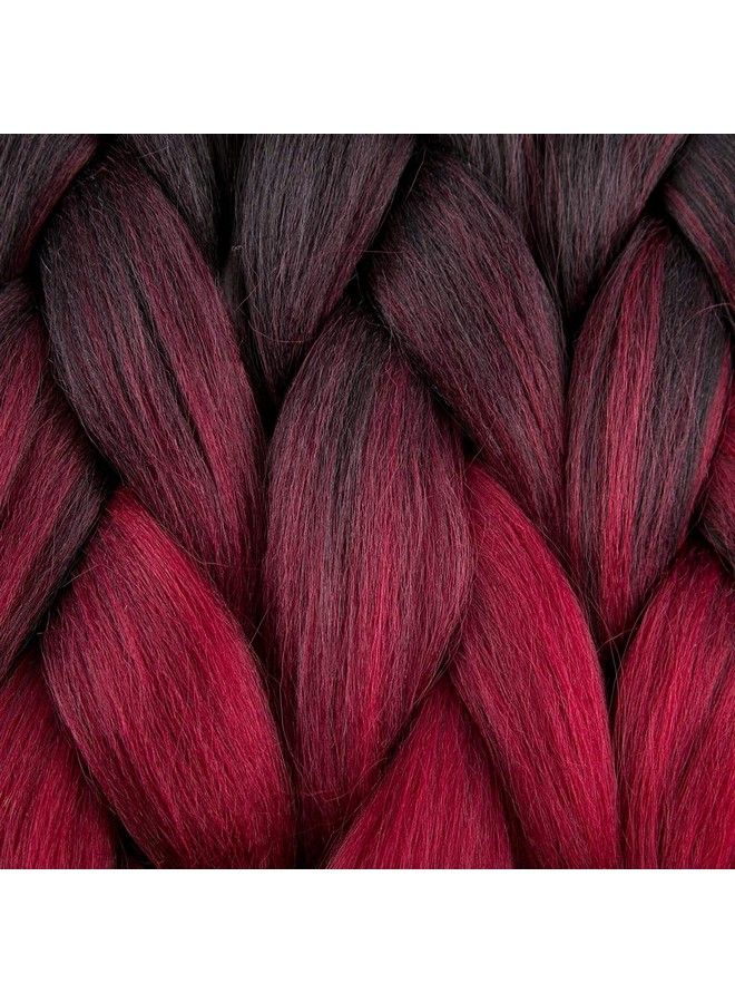 Ombre Braiding Hair Synthetic Jumbo Braids Hair Extensions 24 Inch 3 Bundles Deals Heat Resistant Fiber High Temperature Fiber For Afro Twist Crochet Hair 3 Tone Color Black/Burgundy/Red