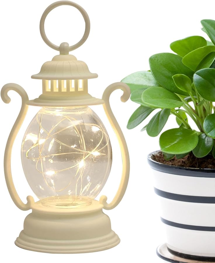 فانوس LED كلاسيكي أبيض يعمل بالبطارية، مصباح طاولة عتيق للاستخدام بجانب السرير في الداخل أو في الفناء الخارجي - Image 1