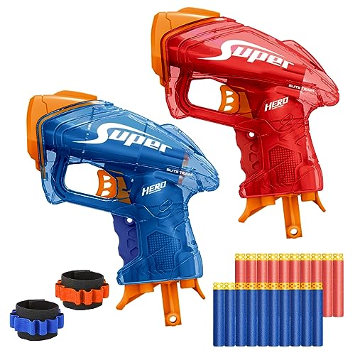 Pandahero 2 Pack Mini Blaster Guns Set for Nerf Small Toys Pistol for Boys Easter Basket Stuffers for Kids Toddlers Age 35 57 812 Year Olds Birthday Gifts 20 Refill Foam Darts 2 Wristbands - Image 1