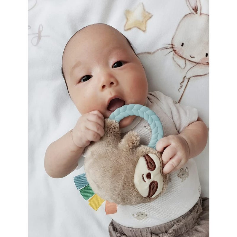 Itzy Ritzy - Ritzy Rattle Pal with Teether - Baby Teething Toy Features A Minky Plush Character, Gentle Rattle Sound & Soft Teether Toy for Newborn (Sloth) - Image 3