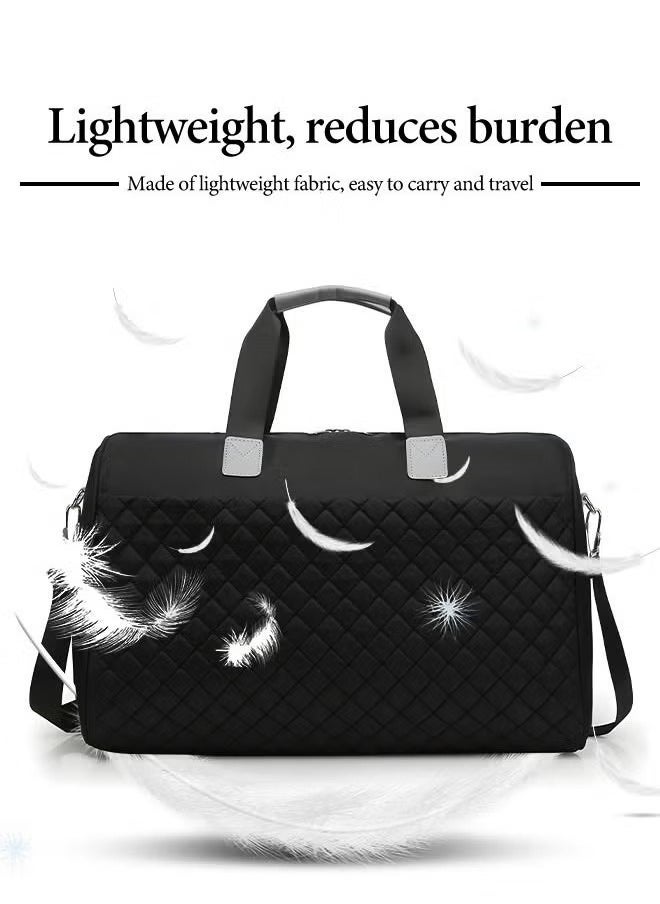 Canway - Quilted Travel Duffel Bag Large Capacity Lightweight Waterproof Oxford Fabric Multipurpose Shoulder Luggage Bag for Fitness Sports Training Trip for Unisex Black - Image 1
