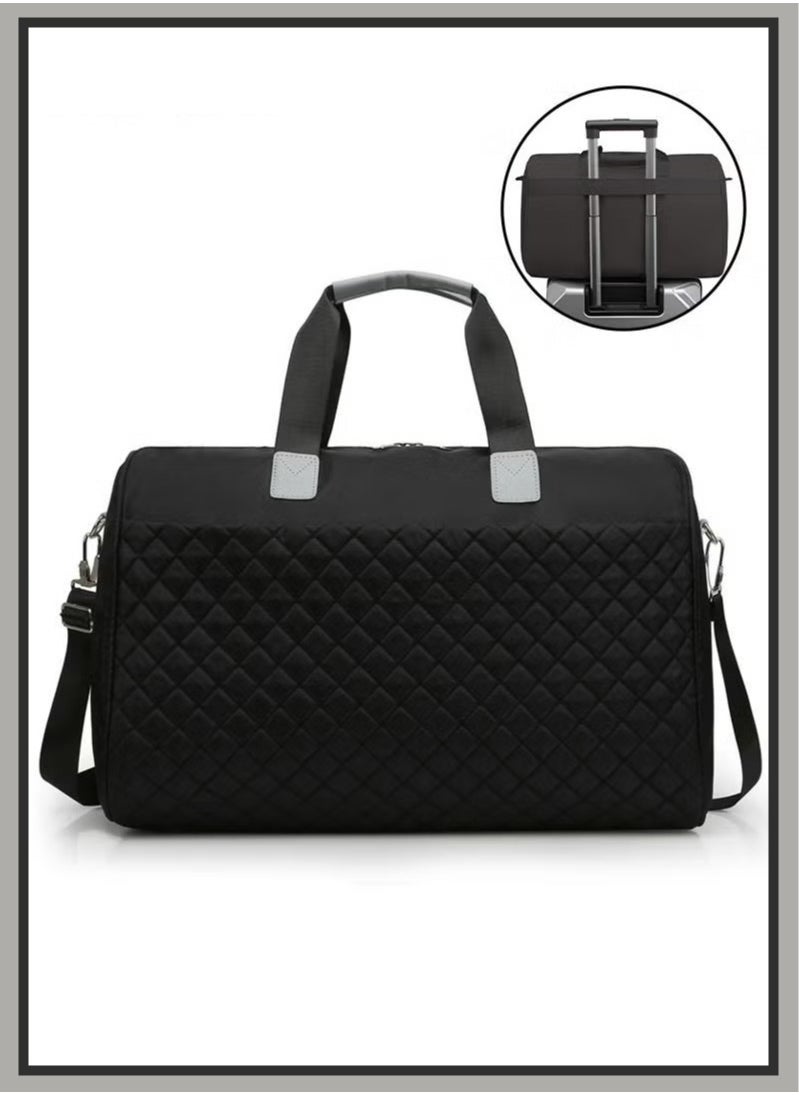 Canway - Quilted Travel Duffel Bag Large Capacity Lightweight Waterproof Oxford Fabric Multipurpose Shoulder Luggage Bag for Fitness Sports Training Trip for Unisex Black - Image 1