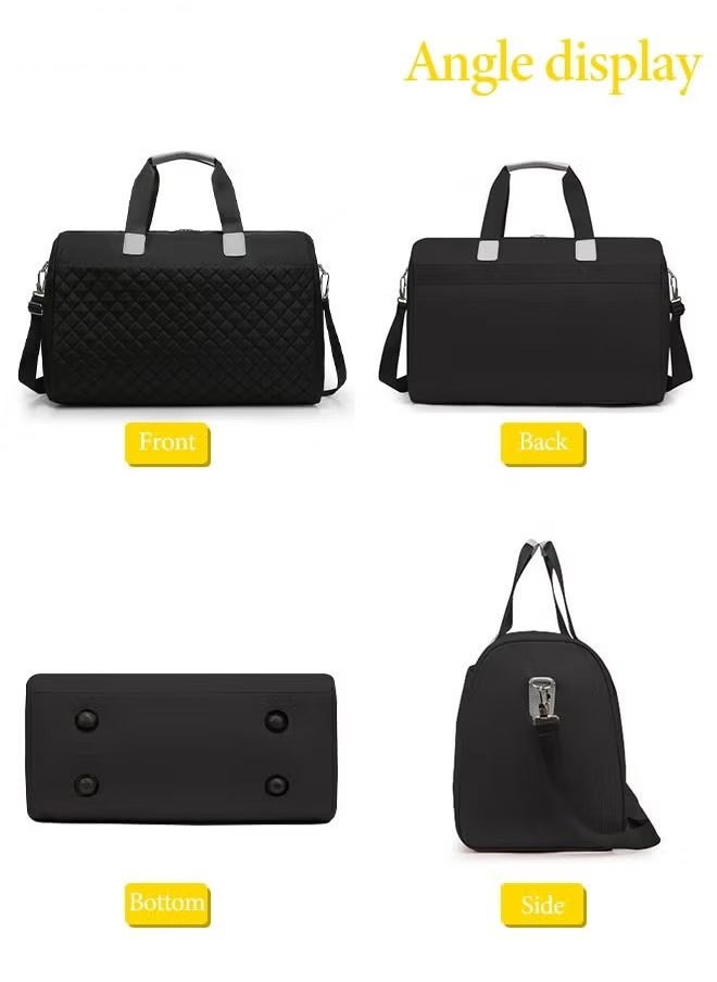 Canway - Quilted Travel Duffel Bag Large Capacity Lightweight Waterproof Oxford Fabric Multipurpose Shoulder Luggage Bag for Fitness Sports Training Trip for Unisex Black - Image 1