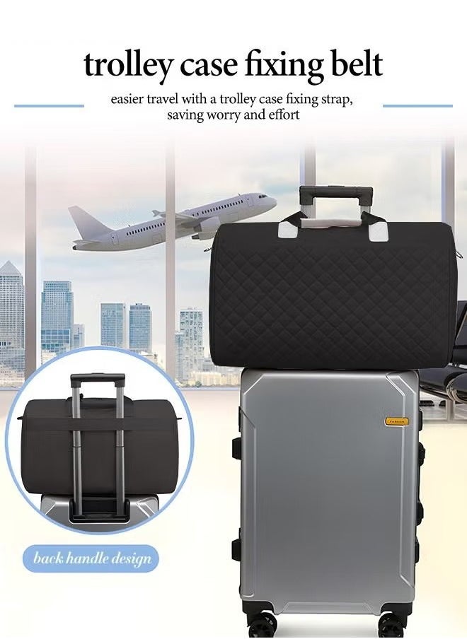 Canway - Quilted Travel Duffel Bag Large Capacity Lightweight Waterproof Oxford Fabric Multipurpose Shoulder Luggage Bag for Fitness Sports Training Trip for Unisex Black - Image 1