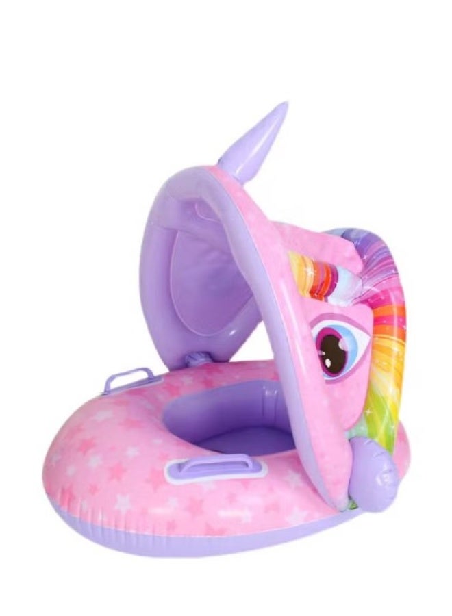 Inflatable Baby Swim Float with Canopy - Unicorn Design Pink - Image 1