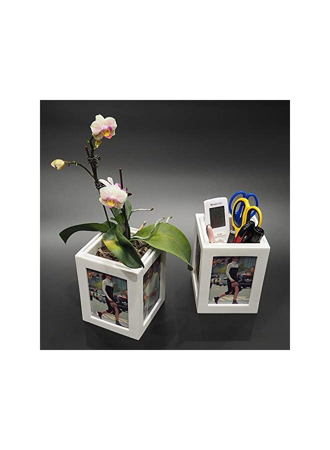 The Bros 3.5"x5" Desk Picture Frames for Office&Home Tabletop Déco Photo Cube Frame for Multi Pictures 4-Sided Photo Organizer Box/Vase-Present for Father Friend Birthday Wedding-Ivory White-HD Plexiglass - Image 2