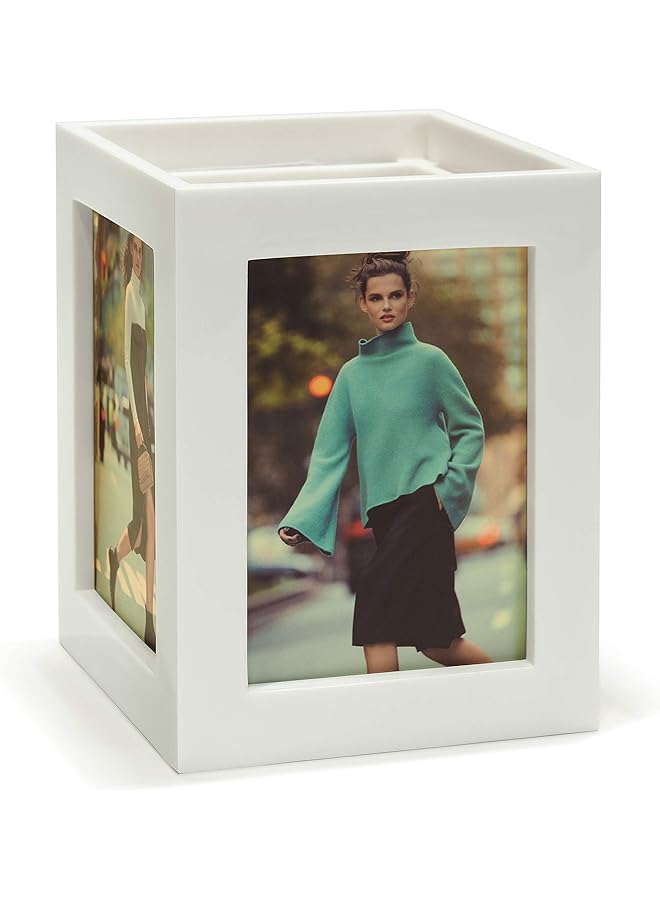 The Bros 3.5"x5" Desk Picture Frames for Office&Home Tabletop Déco Photo Cube Frame for Multi Pictures 4-Sided Photo Organizer Box/Vase-Present for Father Friend Birthday Wedding-Ivory White-HD Plexiglass - Image 1