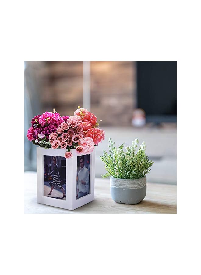 The Bros 3.5"x5" Desk Picture Frames for Office&Home Tabletop Déco Photo Cube Frame for Multi Pictures 4-Sided Photo Organizer Box/Vase-Present for Father Friend Birthday Wedding-Ivory White-HD Plexiglass - Image 3