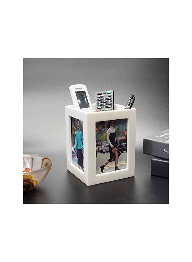The Bros 3.5"x5" Desk Picture Frames for Office&Home Tabletop Déco Photo Cube Frame for Multi Pictures 4-Sided Photo Organizer Box/Vase-Present for Father Friend Birthday Wedding-Ivory White-HD Plexiglass - Image 4