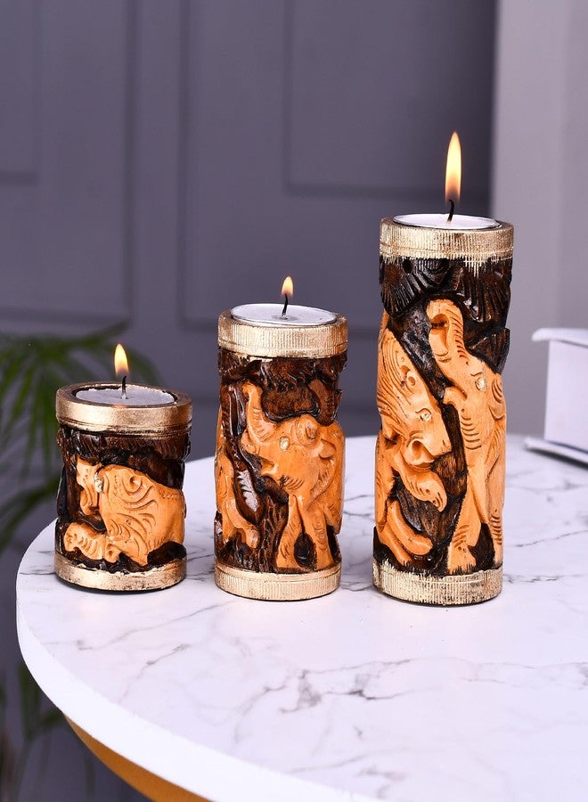 Craftam Wooden Tea Light Candle Holder Stand for Home Decoration, Gifts (2,3 and 4 Inch,Set of 3) - Image 1