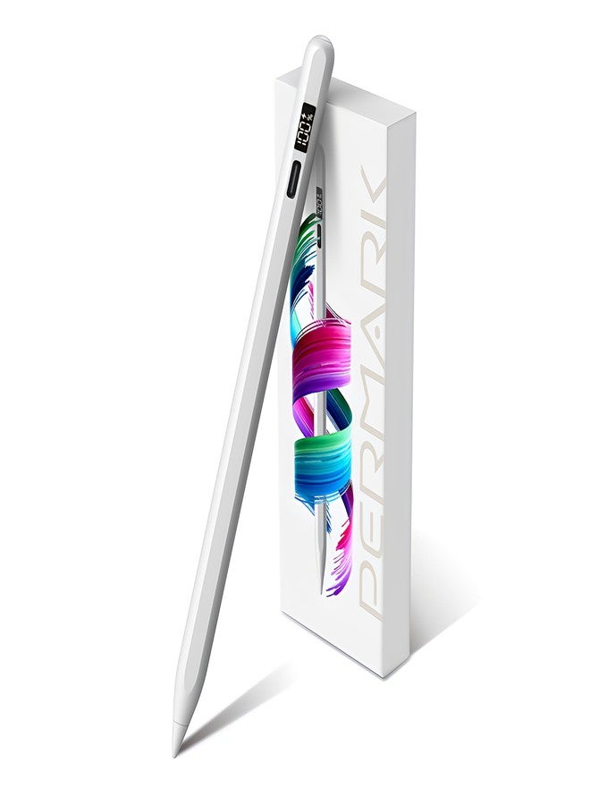 PERMARK Stylus Pen for iPad 2025-2018 with LED Power Display, 15Mins Fast Charge,Tilt Sensitivity Pencil for iPad 10/9/8/7/6th,11th A16,Air 11/13 M2/M3,Pro 11/13 M4,Pro 12.9",Air 5/4/3,Mini 7/6/5(White) - Image 1