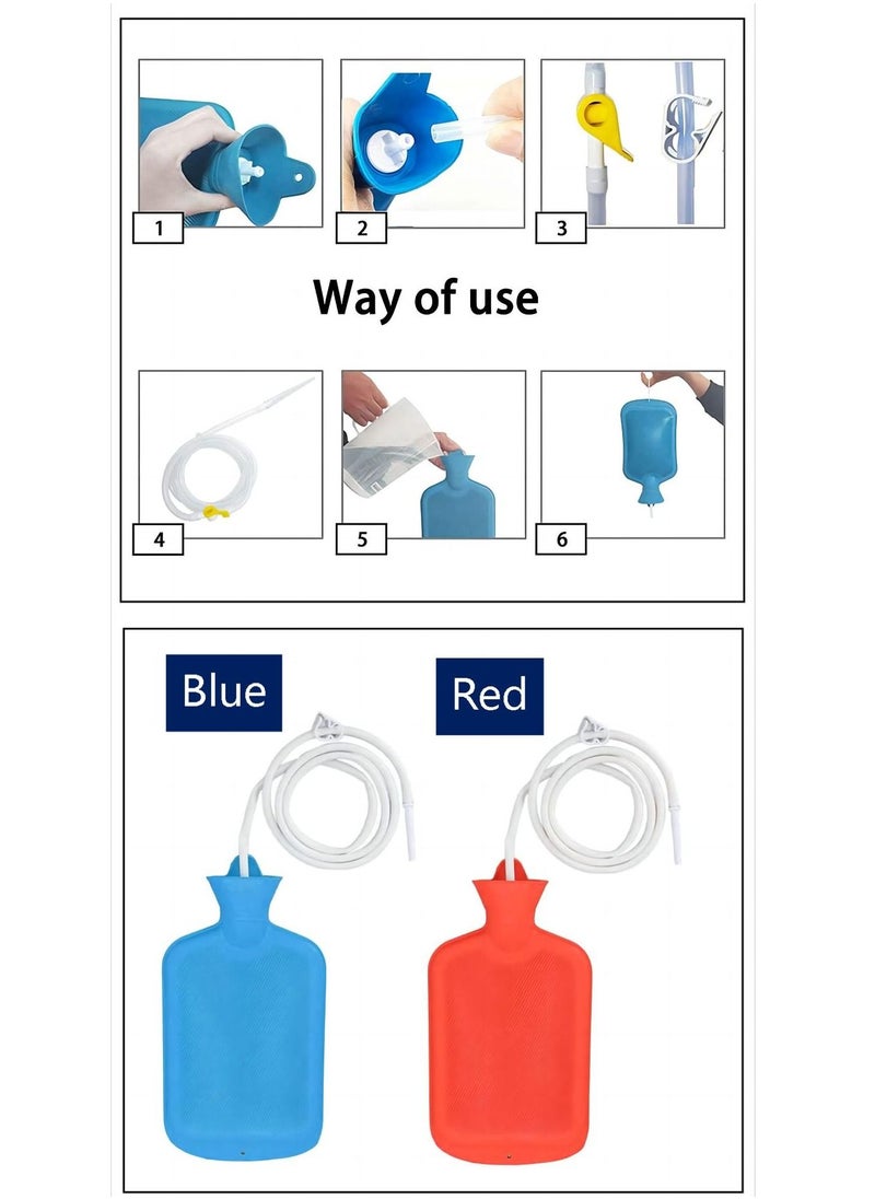 Generic - Colon Cleansing Enema Bag Kit - Portable and Reusable Travel-Friendly Blue/Red - Image 1