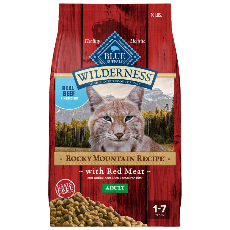 Blue Buffalo Wilderness Adult Dry Cat Food, Rocky Mountain Recipe, Chicken-Free & Grain-Free Recipe Made with Natural Ingredients, Red Meat, 10-lb Bag - Image 1