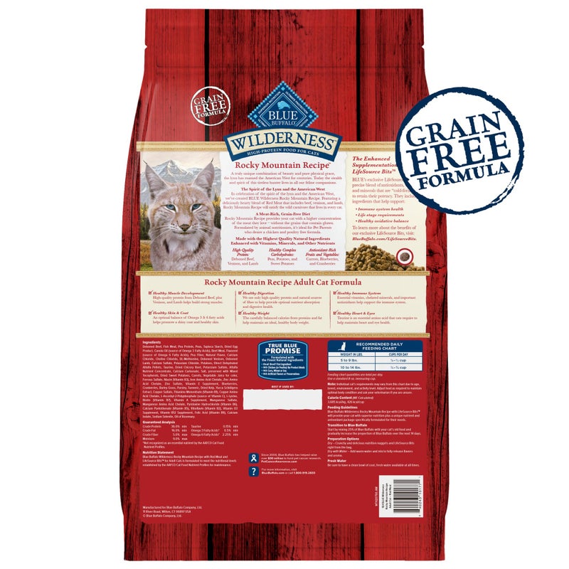 Blue Buffalo Wilderness Adult Dry Cat Food, Rocky Mountain Recipe, Chicken-Free & Grain-Free Recipe Made with Natural Ingredients, Red Meat, 10-lb Bag - Image 2