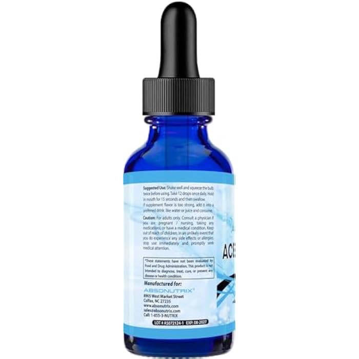 Absonutrix Acetyl L-Carnitine, 593mg per Serving, 200 Potent Servings, Quick Absorption Liquid Drops, Gluten-Free, Third-Party Tested, GMP-Certified, Non-GMO, Made in USA - Image 3