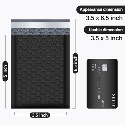 UCGOU Bubble Mailers 3.5x6.5 Inch Black 50 Pack Padded Envelopes Usable Size 3.5x5 Small Business Mailing Packages Self Seal Adhesive Waterproof Boutique Shipping Bag for Jewelry Makeup Supplies - Image 2