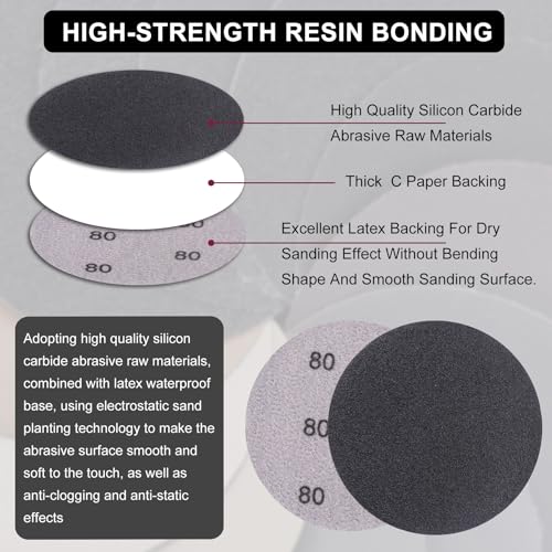 MAXMAN 3 Inch Sandpaper (75mm) Silicon Carbide Wet/Dry Hook & Loop Sanding Discs Assorted 600/800/1500/2000/3000/5000/7000/10000 Grit with 1/4 Shank Sanding Pad &Sponge Polishing Pad(82pcs) - Image 5