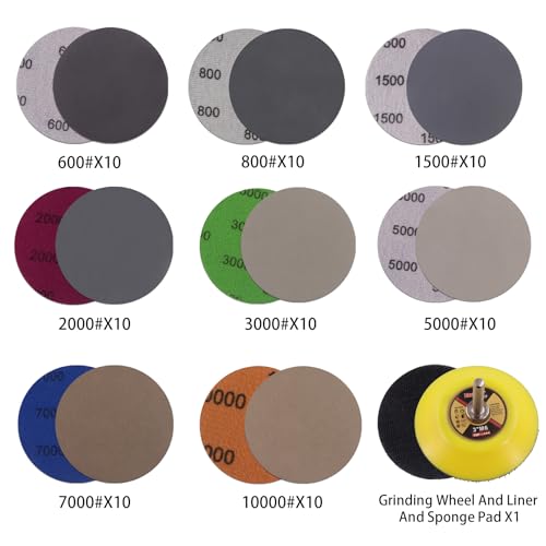 MAXMAN 3 Inch Sandpaper (75mm) Silicon Carbide Wet/Dry Hook & Loop Sanding Discs Assorted 600/800/1500/2000/3000/5000/7000/10000 Grit with 1/4 Shank Sanding Pad &Sponge Polishing Pad(82pcs) - Image 3