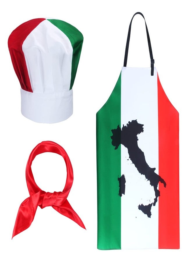 Keymall Italian Chef Costume Chef Hat and Apron for Women Italian Flag Bib Apron Baking Fabric Cooking Apron for Home Kitchen (Set B) - Image 1