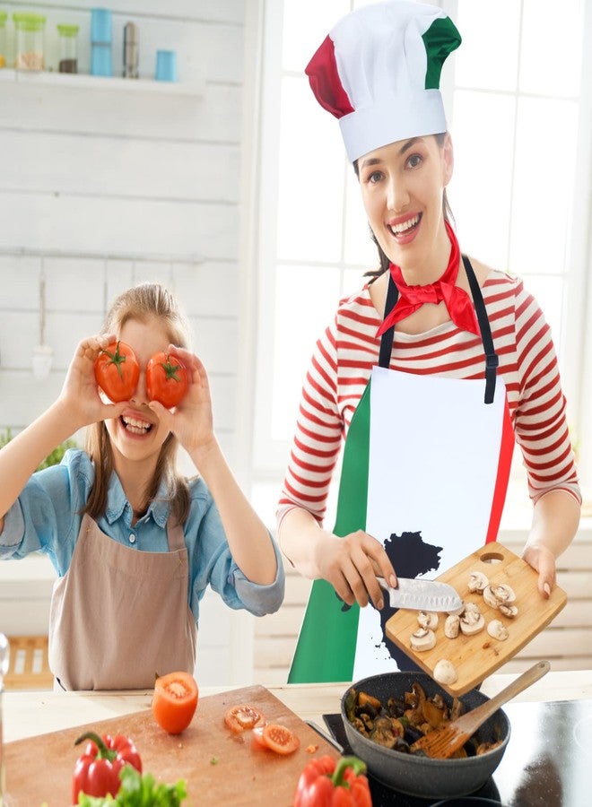 Keymall Italian Chef Costume Chef Hat and Apron for Women Italian Flag Bib Apron Baking Fabric Cooking Apron for Home Kitchen (Set B) - Image 5