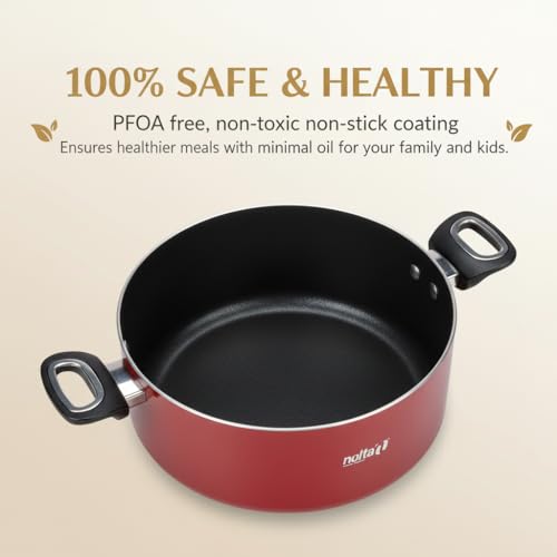 Nolta PS Biryani Pot (5L) Induction Cookware, ISI Certified, 1yr Replace-Guarantee, PFOA-Free Non-Toxic Non-Stick Coating Biriyani Handi (24cm, Maroon) - Image 2
