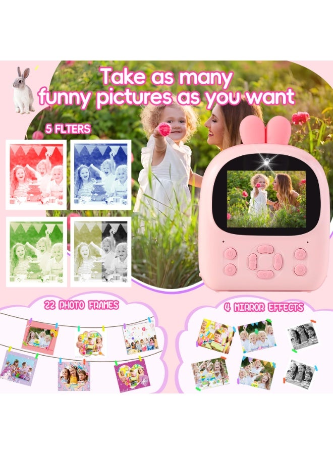 والالا كاميرا طباعة فورية للأطفال، كاميرات فيديو رقمية عالية الدقة 1080 بكسل، 3 لفات ورق طباعة وبطاقة 64 جيجابايت، هدايا عيد ميلاد للبنات والأولاد من سن 3 إلى 12 عامًا، لون وردي - Image 4