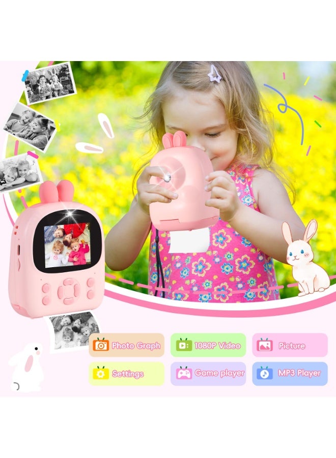 والالا كاميرا طباعة فورية للأطفال، كاميرات فيديو رقمية عالية الدقة 1080 بكسل، 3 لفات ورق طباعة وبطاقة 64 جيجابايت، هدايا عيد ميلاد للبنات والأولاد من سن 3 إلى 12 عامًا، لون وردي - Image 2