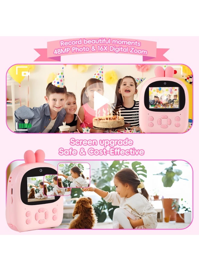 والالا كاميرا طباعة فورية للأطفال، كاميرات فيديو رقمية عالية الدقة 1080 بكسل، 3 لفات ورق طباعة وبطاقة 64 جيجابايت، هدايا عيد ميلاد للبنات والأولاد من سن 3 إلى 12 عامًا، لون وردي - Image 3