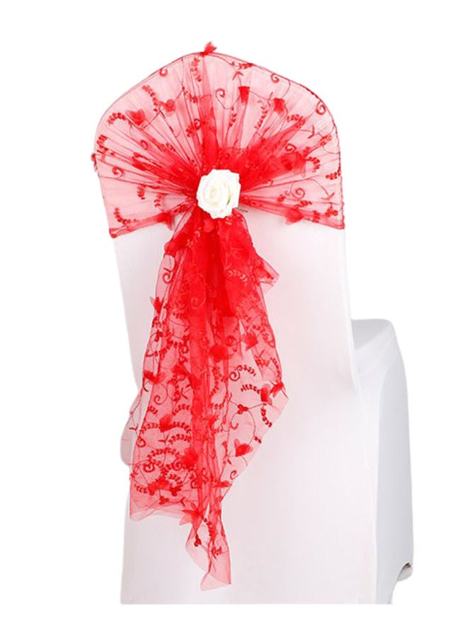 NIBEMINENT Sash Bow Elastic Flower Chair Ribbon Cover Red/White - Image 1