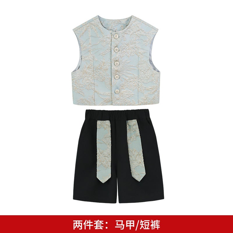 Boys' New Chinese-Style Hanfu Tang Suit Children'S National Style Embroidered Vest Set For Hosting And Runway Performances - Image 1