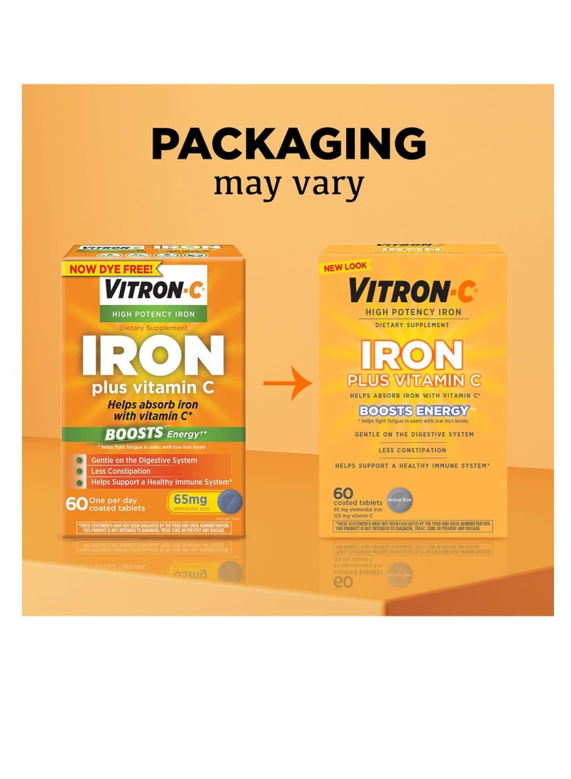 Vitron-C Iron Supplement, Once Daily, High Potency Iron Plus Vitamin C, Dye Free Tablets, 60 Count - Image 2