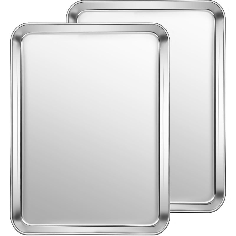 CEKEE Stainless Steel Cookie Sheets for Baking, 2PCS Stainless Steel Baking Sheet, Size 12.59 x 9.84 x 1 Inchï¼ŒHeavy Duty & Easy Clean Baking Pans Tray Set - Image 1