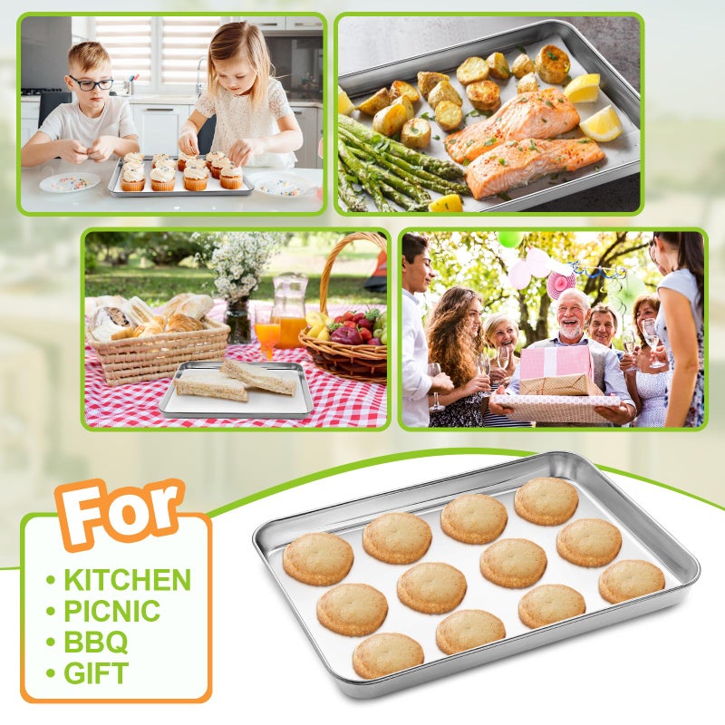 CEKEE Stainless Steel Cookie Sheets for Baking, 2PCS Stainless Steel Baking Sheet, Size 12.59 x 9.84 x 1 Inchï¼ŒHeavy Duty & Easy Clean Baking Pans Tray Set - Image 3