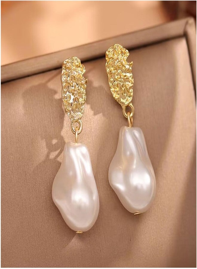 Decixde Gold Pearl Earrings for Women Baroque Pearl Dangle Drop Earrings Dainty Prom earring for women (Pearl Dangle) - Image 5