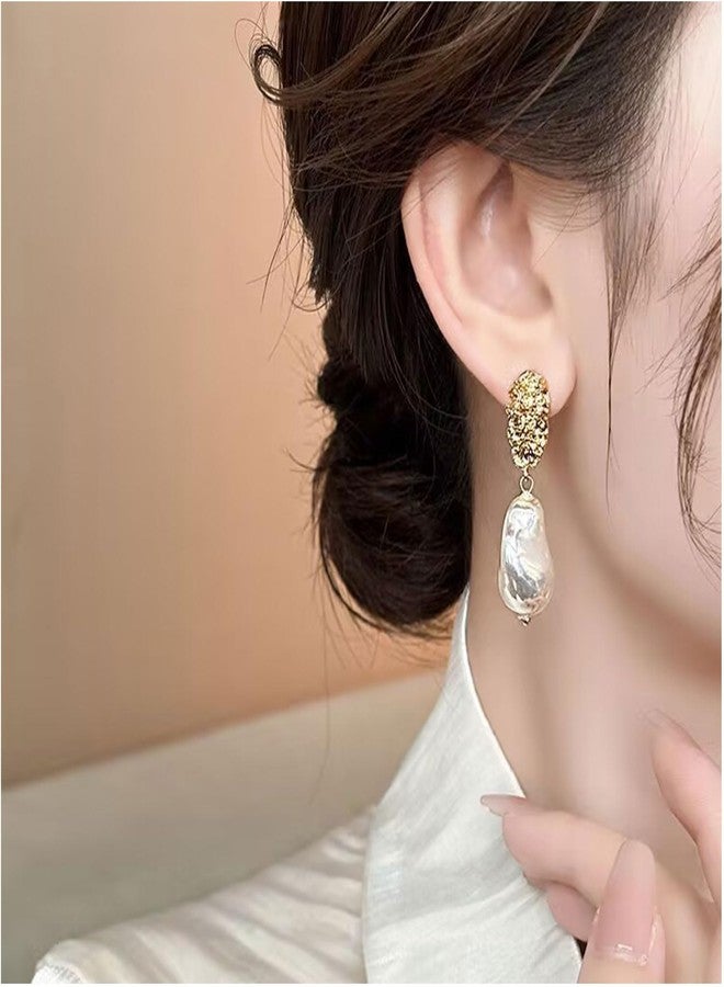 Decixde Gold Pearl Earrings for Women Baroque Pearl Dangle Drop Earrings Dainty Prom earring for women (Pearl Dangle) - Image 2