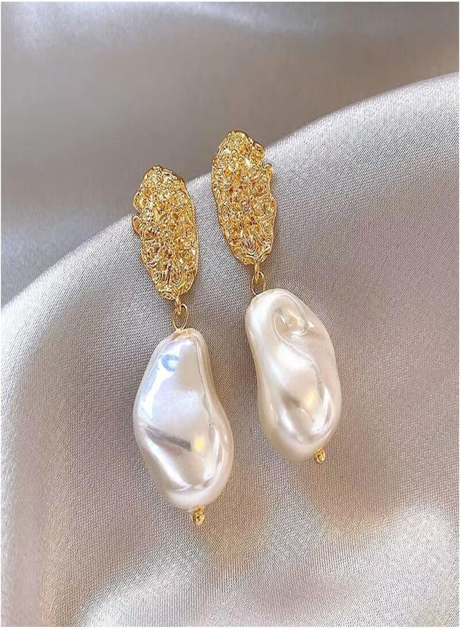 Decixde Gold Pearl Earrings for Women Baroque Pearl Dangle Drop Earrings Dainty Prom earring for women (Pearl Dangle) - Image 4