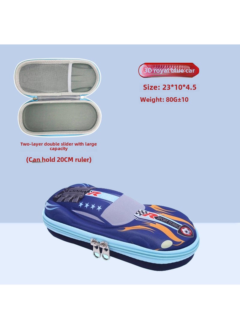 Generic - Cartoon Primary School Childrens Pencil Bag 3D Cute Male and Female Stationery Box Large Capacity Creative Pencil Bag Pencil Box Prizes3D sapphire blue car-two layers of cloth 3D sapphire blue car-two layers of cloth - Image 1