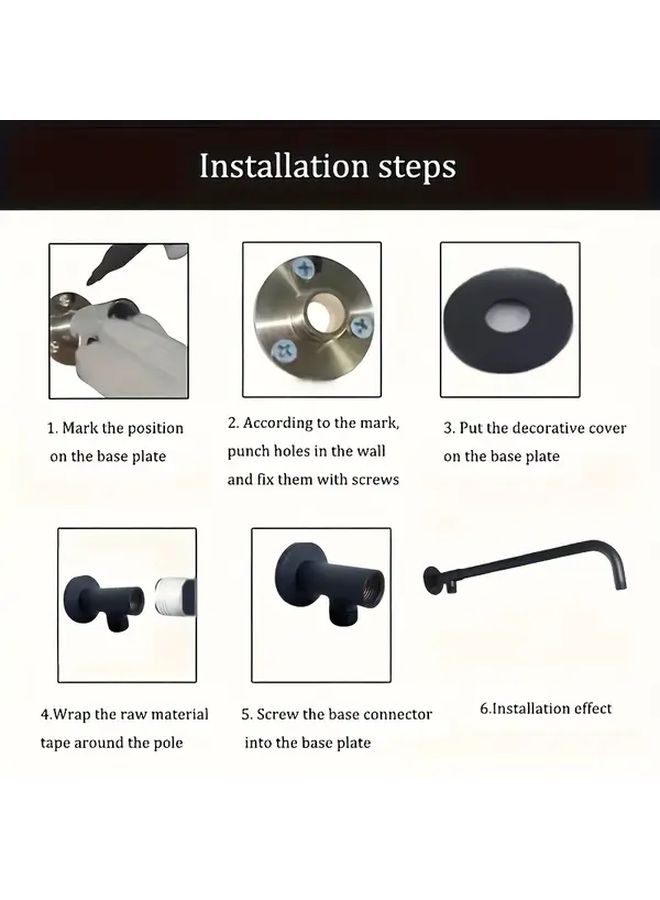 Black 48cm Stainless Steel Wall Mount Shower Arm Flange Extension For Rainfall Shower Head Universal System Component - Image 2