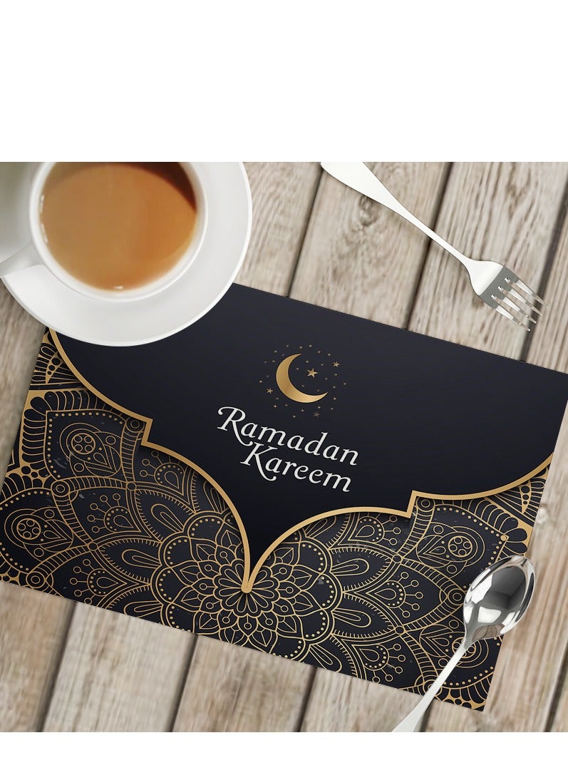Y&D مفارش عيد مبارك من الخيش القطني لرمضان، مفرش طاولة مزدوج الجوانب، ديكورات عيد القمر، فانوس الكنيسة، مفارش مكان لرمضان عيد مبارك، ديكور طاولة غرفة الطعام (42*32 سم) - Image 1