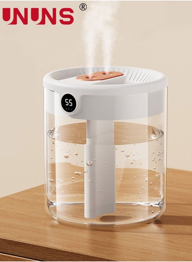 UNUNS Humidifiers For Bedroom,2L Double Nozzle Cool Mist Humidifier,USB Personal Desk Humidifier With Humidity Display And Night Light For Bedroom,Plants,Office  - Image 1