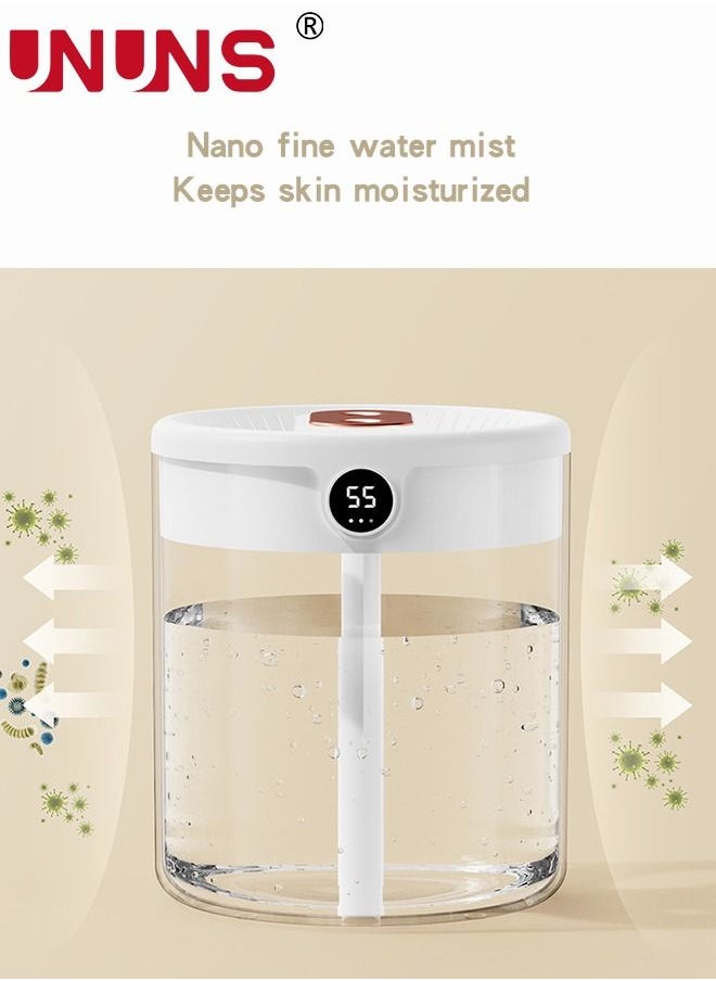 UNUNS Humidifiers For Bedroom,2L Double Nozzle Cool Mist Humidifier,USB Personal Desk Humidifier With Humidity Display And Night Light For Bedroom,Plants,Office  - Image 4