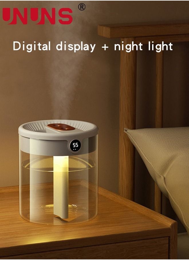 UNUNS Humidifiers For Bedroom,2L Double Nozzle Cool Mist Humidifier,USB Personal Desk Humidifier With Humidity Display And Night Light For Bedroom,Plants,Office  - Image 2
