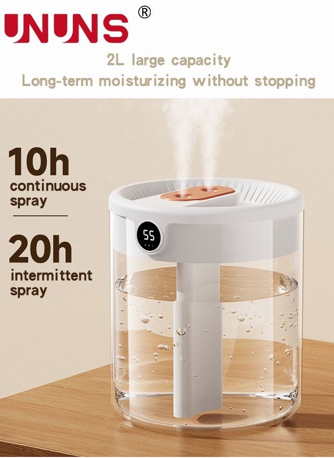 UNUNS Humidifiers For Bedroom,2L Double Nozzle Cool Mist Humidifier,USB Personal Desk Humidifier With Humidity Display And Night Light For Bedroom,Plants,Office  - Image 3