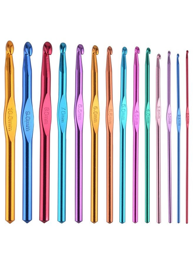 BCMRUN 14 pcs Multicolor Aluminum Crochet Hooks Knitting Needles Craft Yarn 2-10mm - Image 1