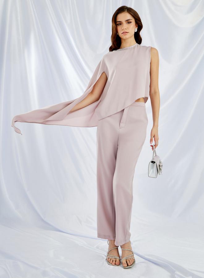 Styli Styli Round Neck One Cape Sleeve Top and Pants Co-Ords  - Image 1